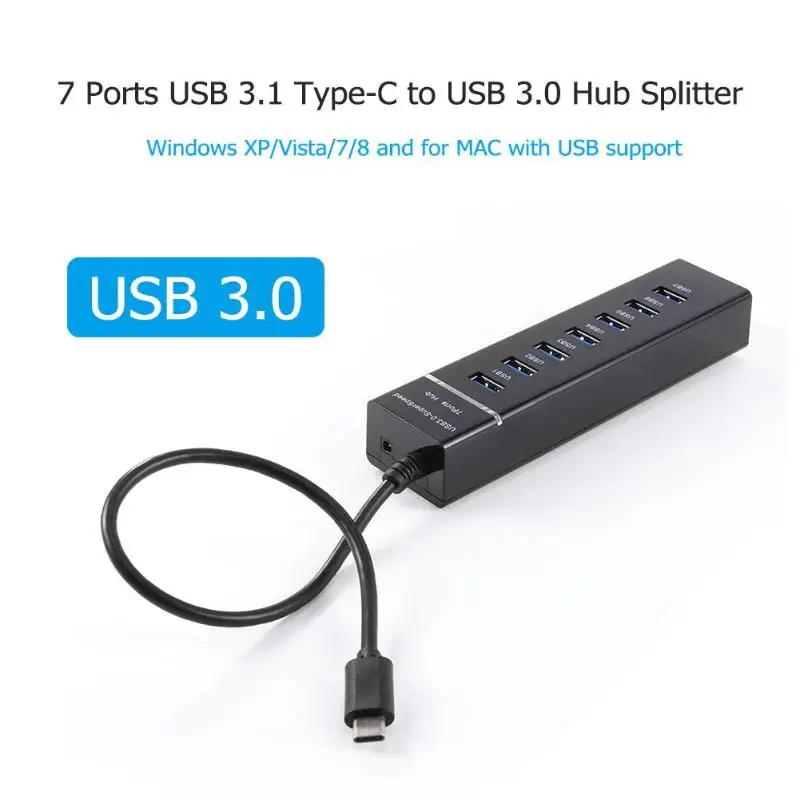 Адаптер преобразователя Type C в usb хаб 7 1 высокоскоростной портов USB 3 разветвитель