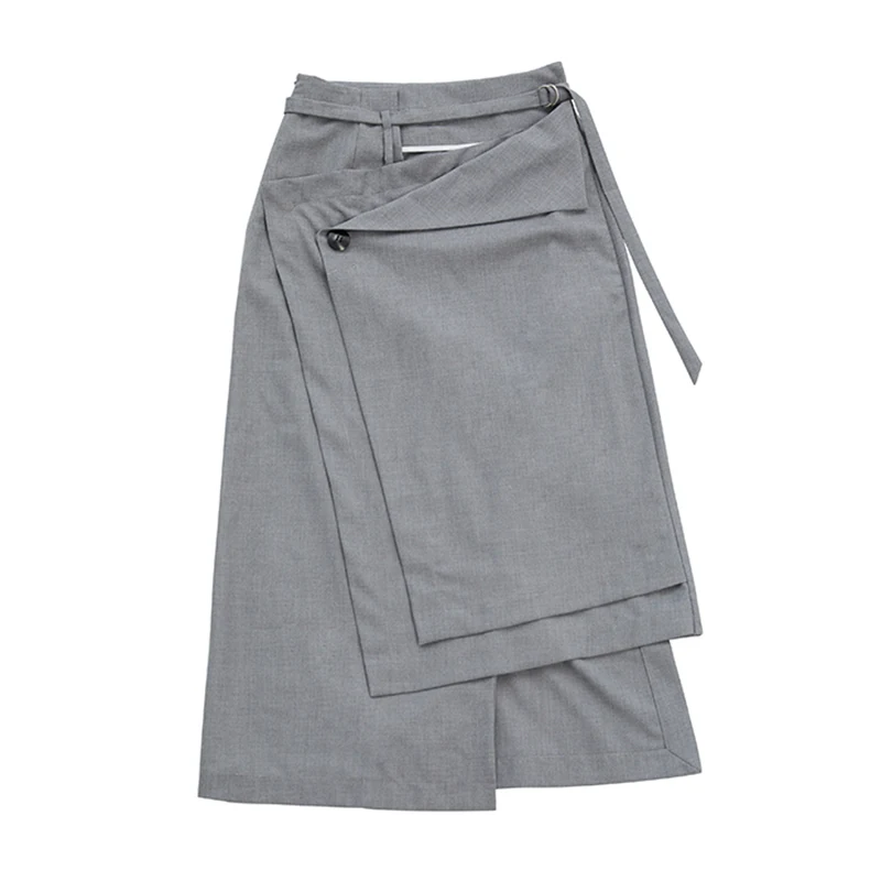 

[EAM] High Waist Brief Irregular Stitch Vent Long Temperament Half-body Skirt Women Fashion Tide New Spring Autumn 2021 1DB069