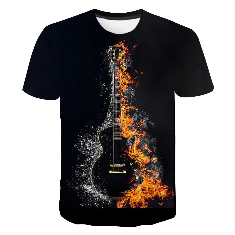 

Psychedelic Guitar T Shirt Music 3D Print Summer Men Women Fashion Oversized T-shirts Kids Boy Girl Black Teeshirt Tops Camiseta