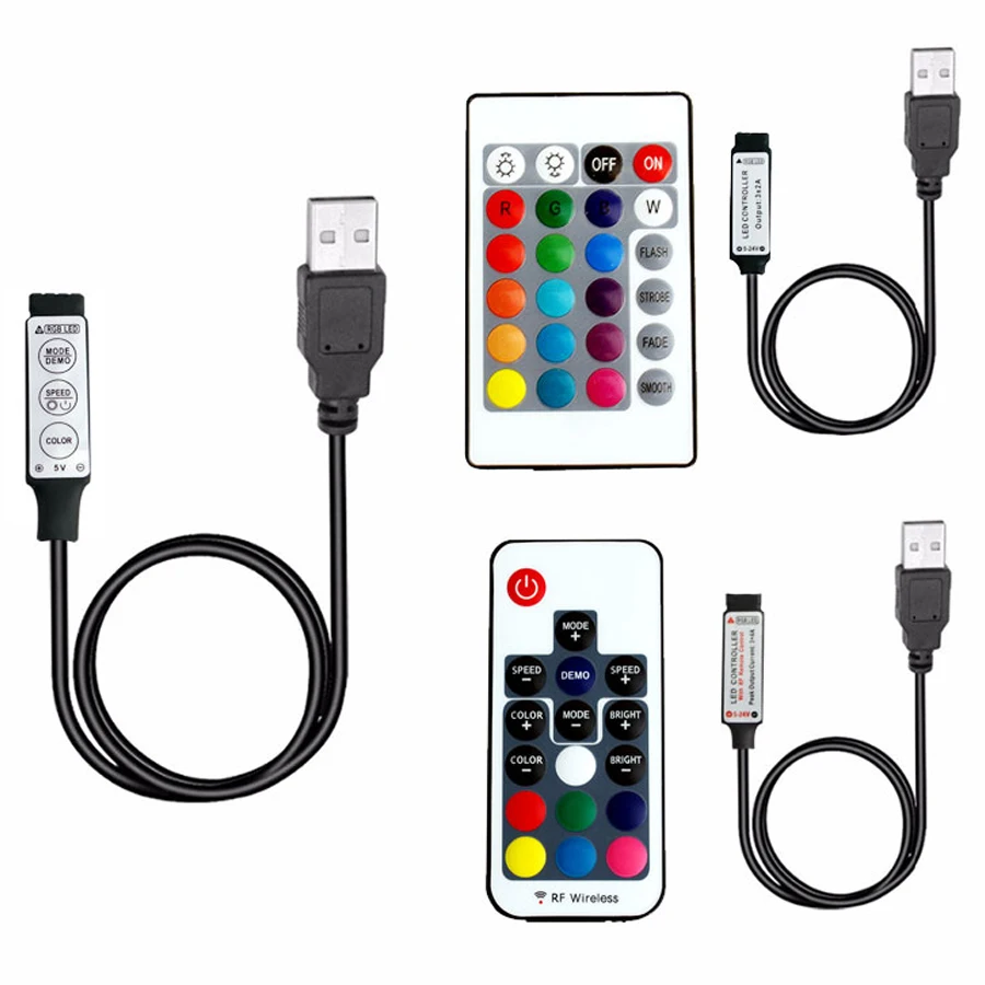 Светодиодный полосы 5 в возрасте от 12 до 24 вольт цветная (RGB) ИК RF пульт