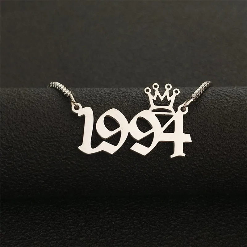 Silver 1994 Пользовательские Старый английский номер Цепочки и ожерелья Корона BFF ювелирные изделия из золота год 1991 1992 1993 1994 1995 1996 1997 1998 1999 2000 подарок на день рождения - Окраска металла: Silver 1994