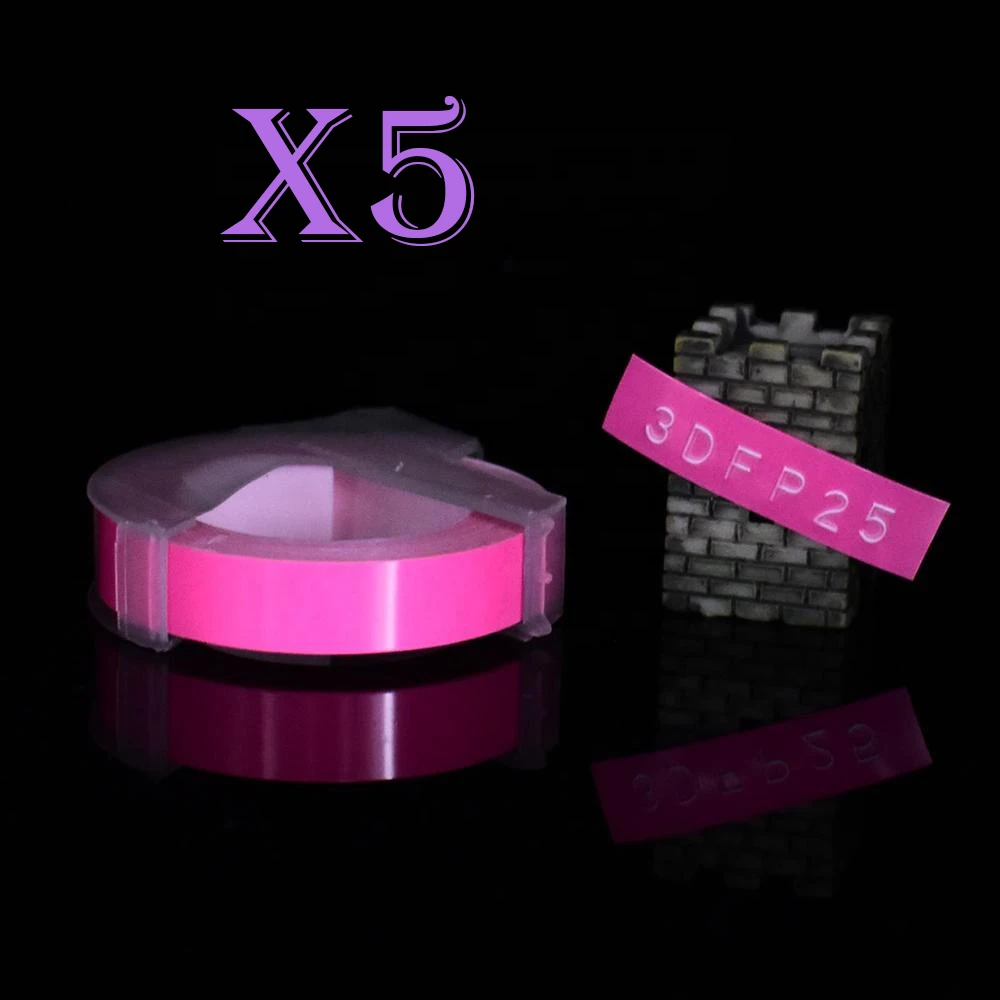 Fluorescent pink Многоцветный 5 рулонов 3D 9 мм ПВХ тиснение этикеток лента совместимый с dymo 1610 12965 ручной принтер этикеток для Motex E101 производитель этикеток - Цвет: Fluorescent pink
