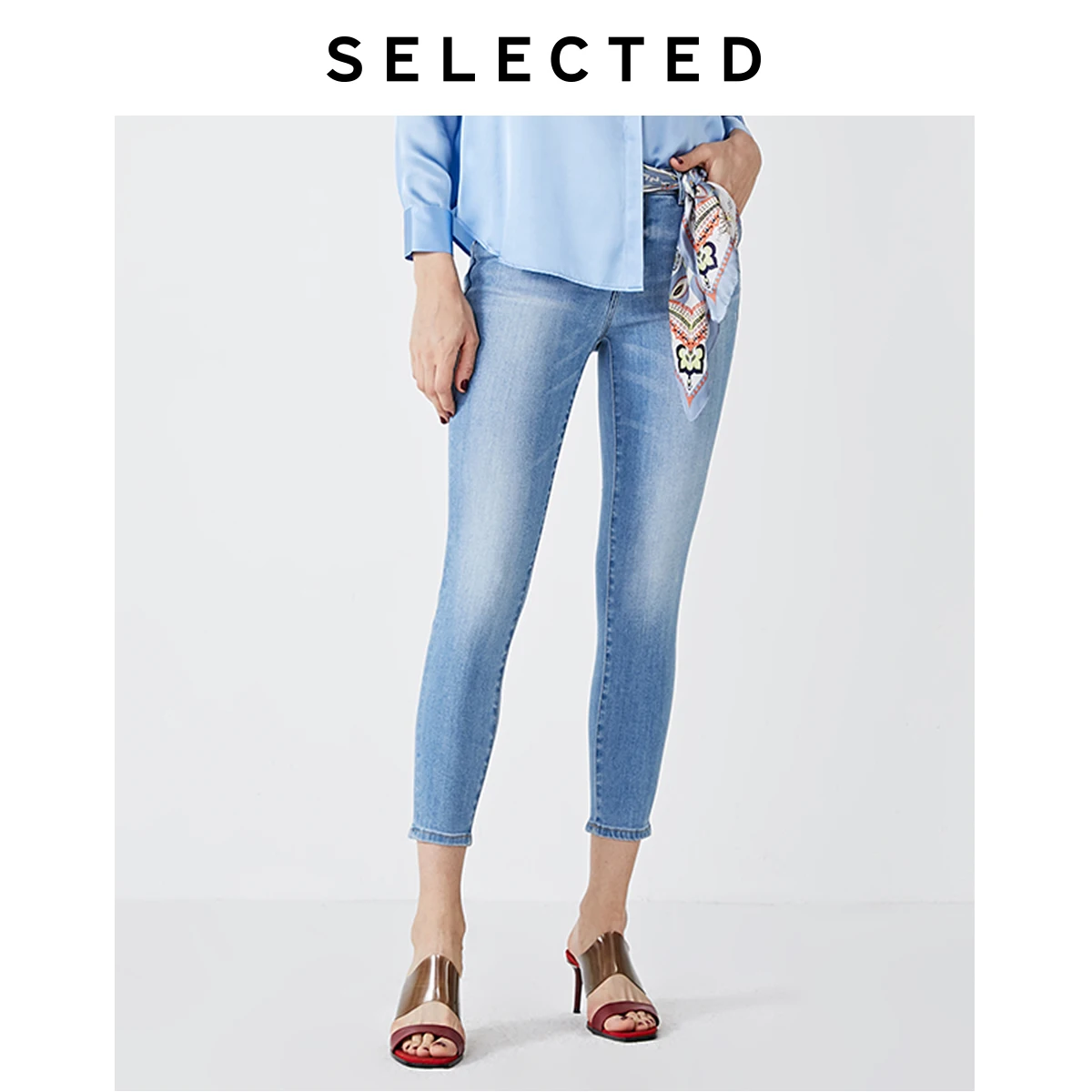 

Женские узкие эластичные джинсы со средней посадкой