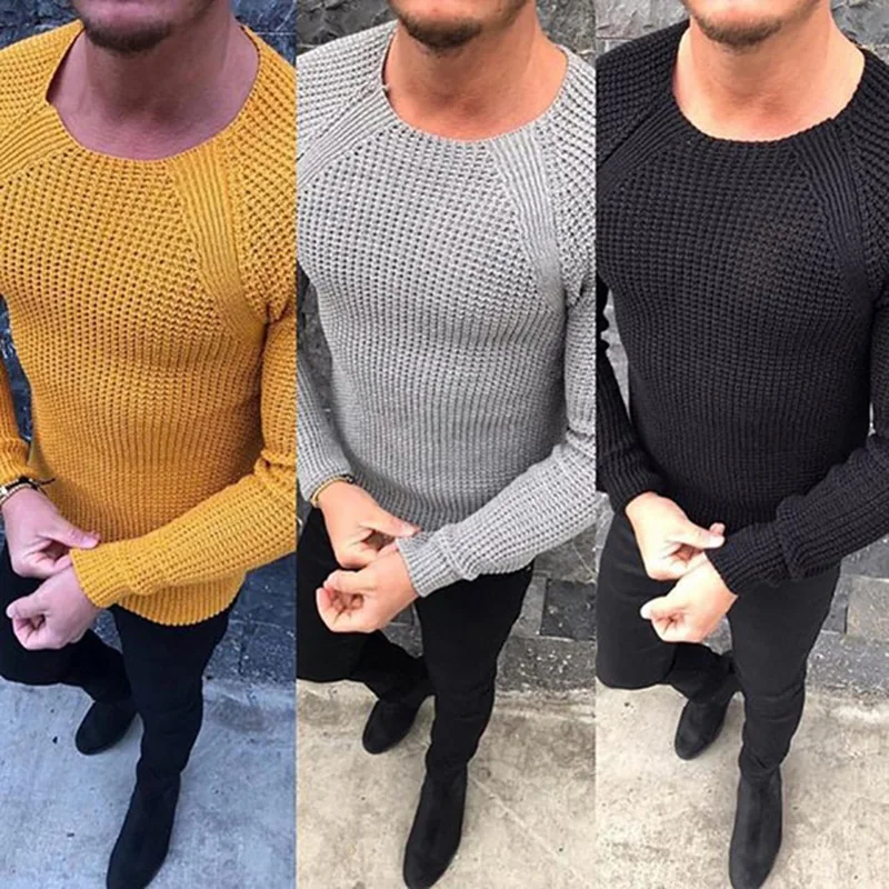

New Fashion Autumn And Winter Pullover Pure Color Men's Sweater O-neck Geometric Sweater Men's Casual Fashion Napped Slim-fit Sw