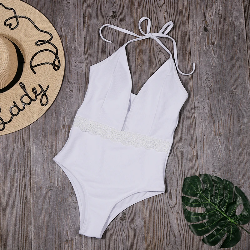 Одноцветный купальник с открытой спиной сдельный женский топ бретелькой через