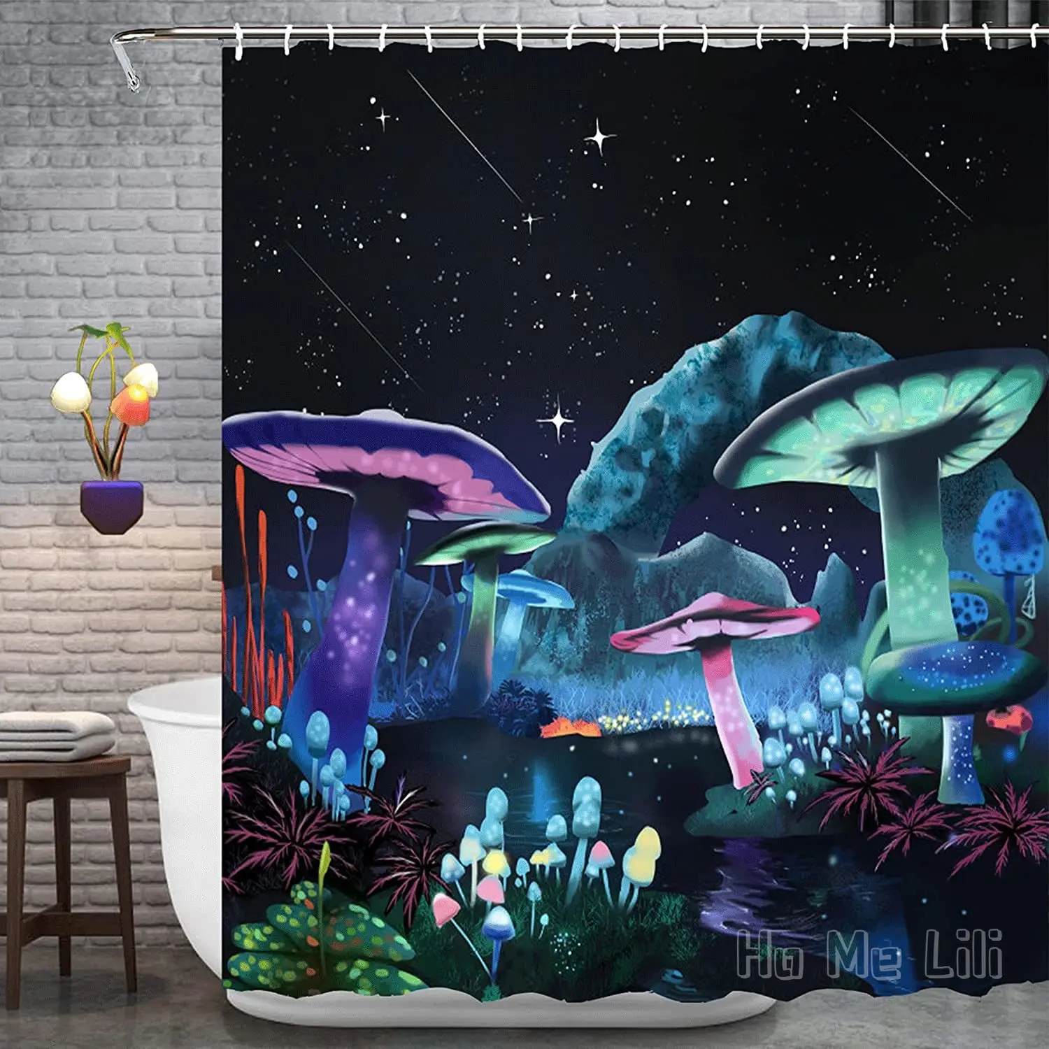 

Psychedelic Mushroom Shower Curtain for Bathroom Starry Sky Trippy Fantasy Bath Waterproof Home Decor