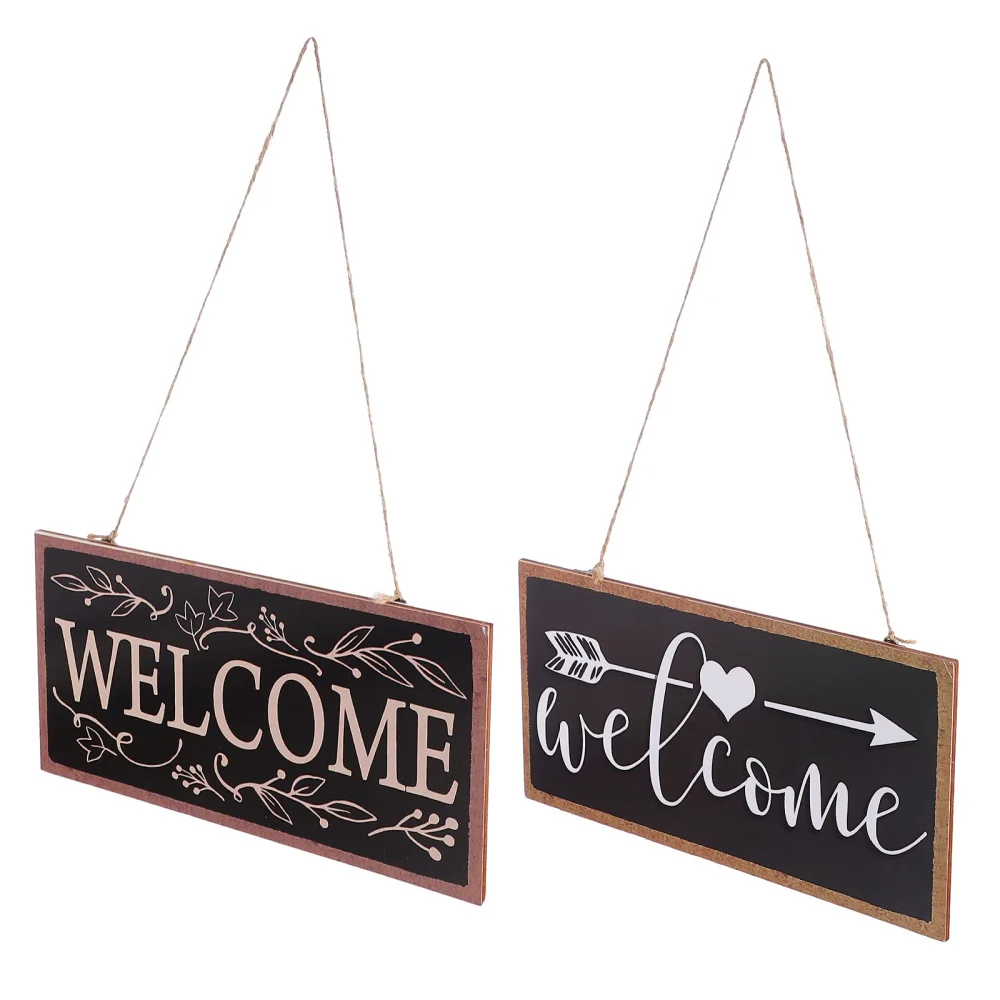 

2pcs Wooden Door Sign Board Welcome Hanging Decor Wood Door Hanging Ornament