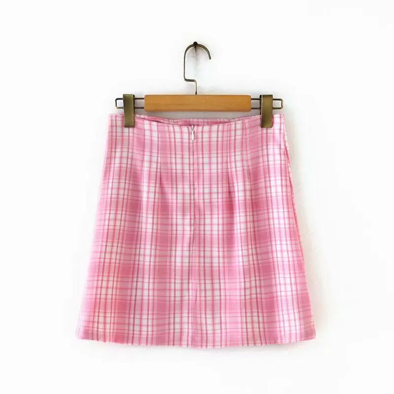 Woah 2020 Ms XC1700 European and American wind new skirt pink plaid skirts | Женская одежда