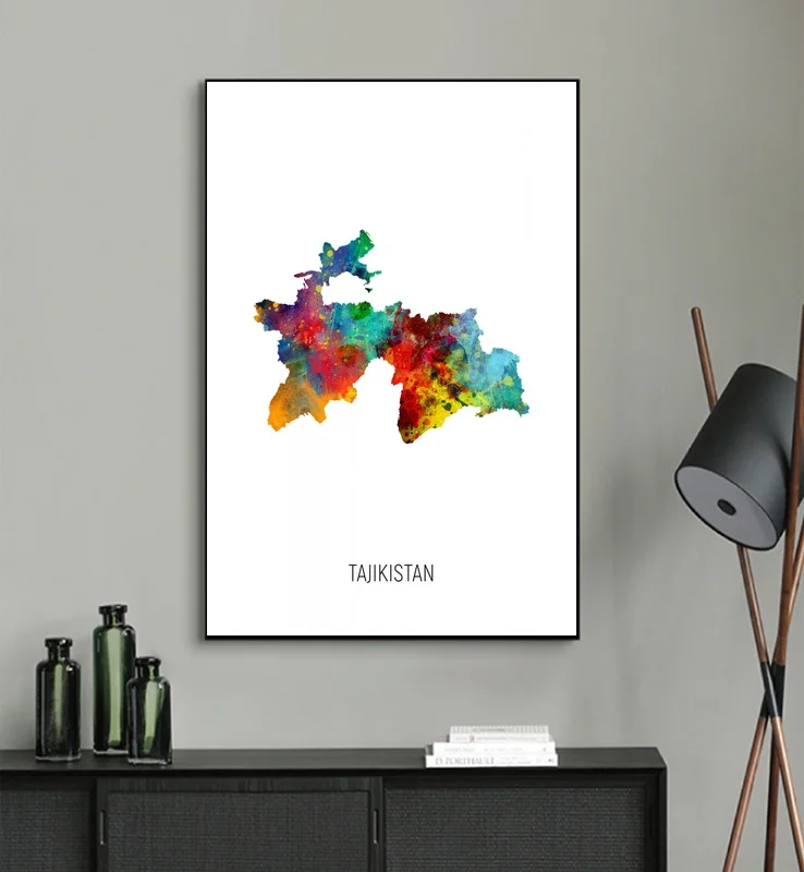 

Tajikistan Map Watercolour Art Print CANVAS Poster