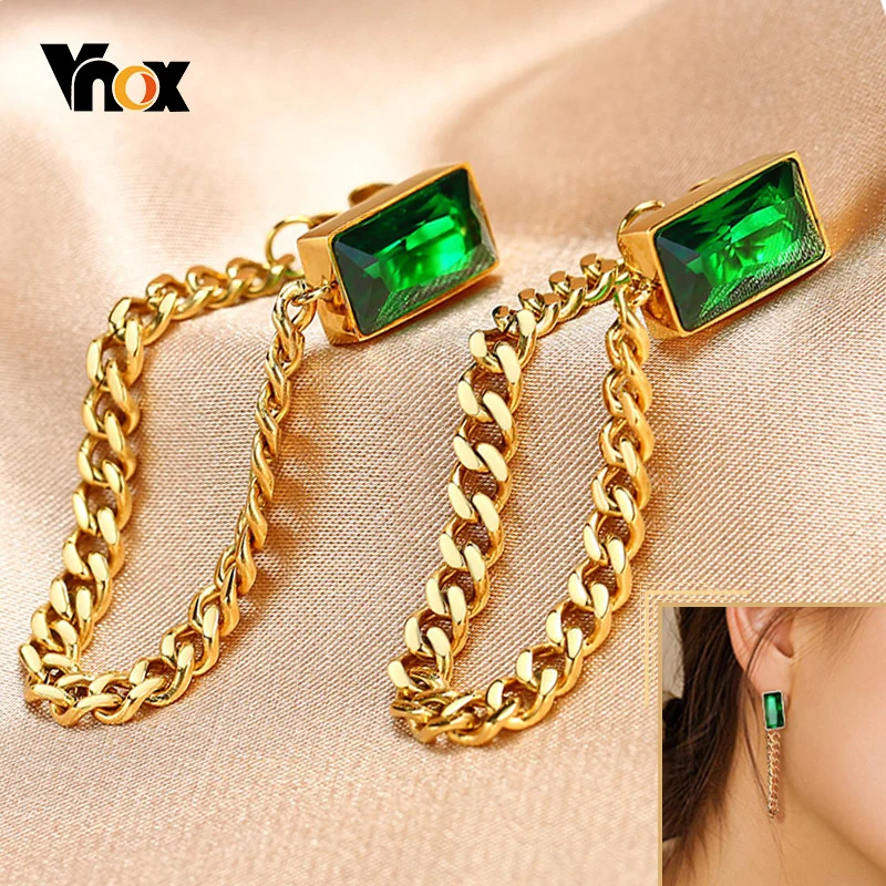 

Vnox Vintage Cuban Chain Dangle Earrings for Women, Retro Green Stone Ear Jewelry, Chic Stylish Cool Lady Party Accessory