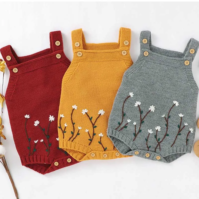 Осенние детские боди Вязаный комбинезон без рукавов с вышивкой свитер для