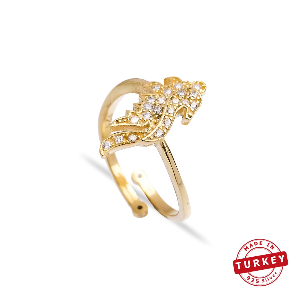 

925 Sterling Silver Adjustable Seehorse Ring Seahorse Design Zircon Stone Turkish Handmade SPENTA Jewelry