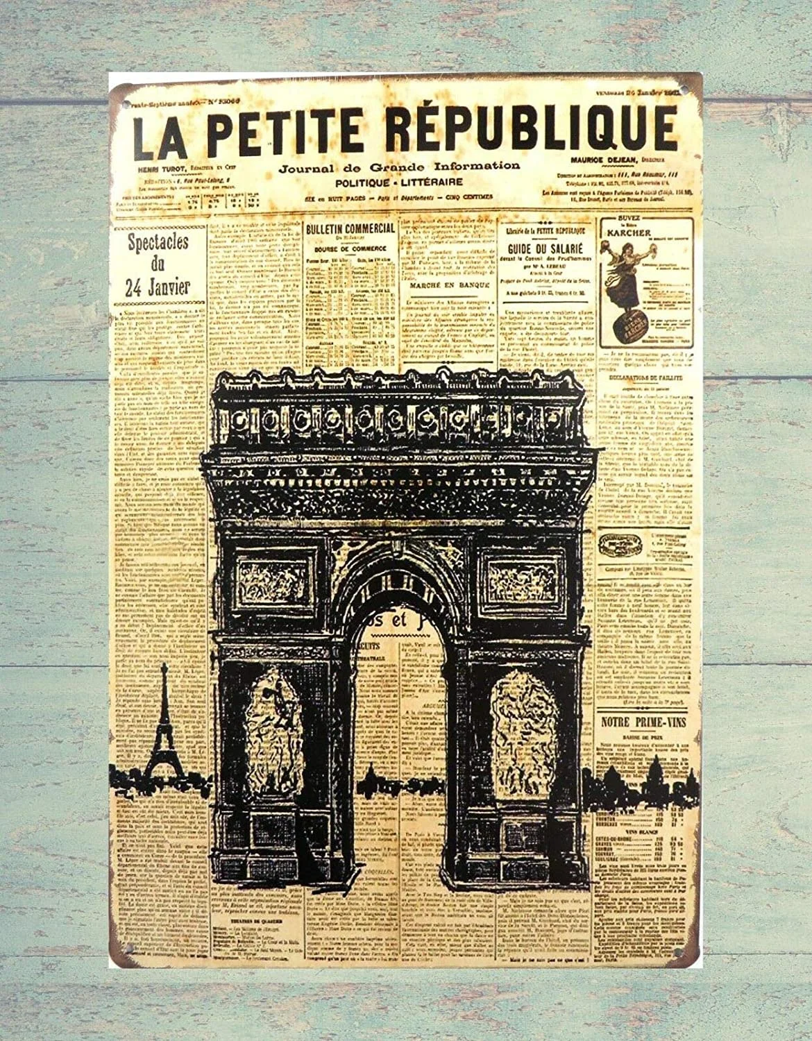 

Metal Sign 8 x 12inch Rocky Nursery Wall Paris Arc de Triomphe tin Sign Metal Wall Poster