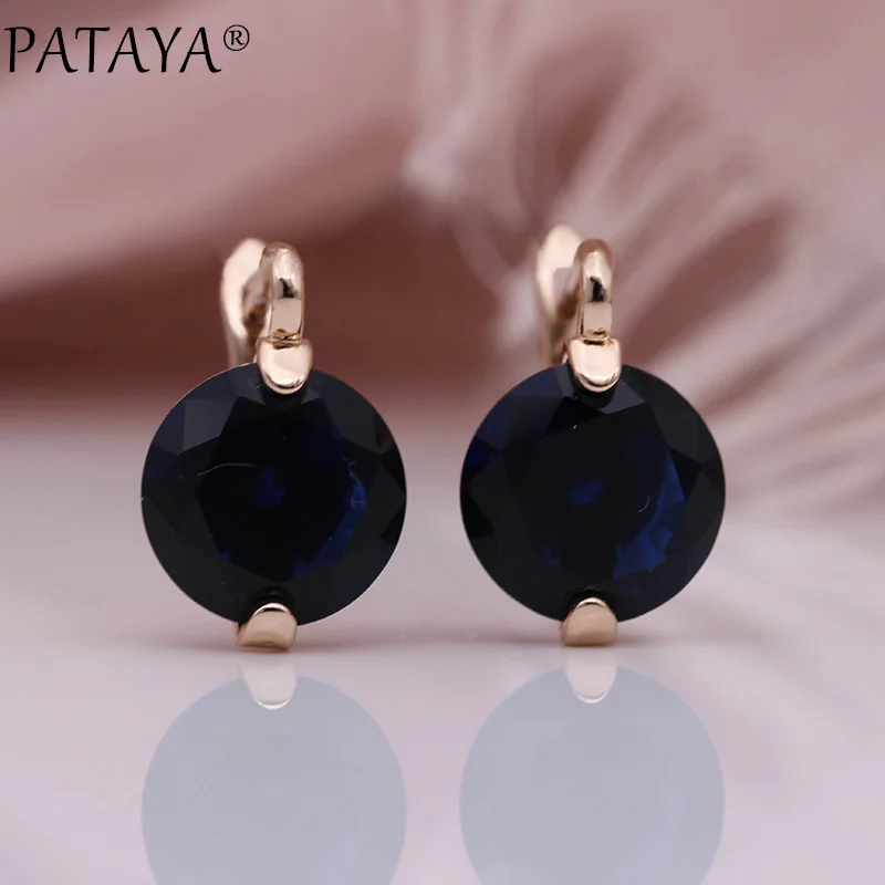 Sapphire 11,11 PATAYA, новинка, специальная цена, женские длинные круглые серьги, сферические серьги, 585 розовое золото, круглый натуральный циркон, модное ювелирное изделие - Окраска металла: Sapphire