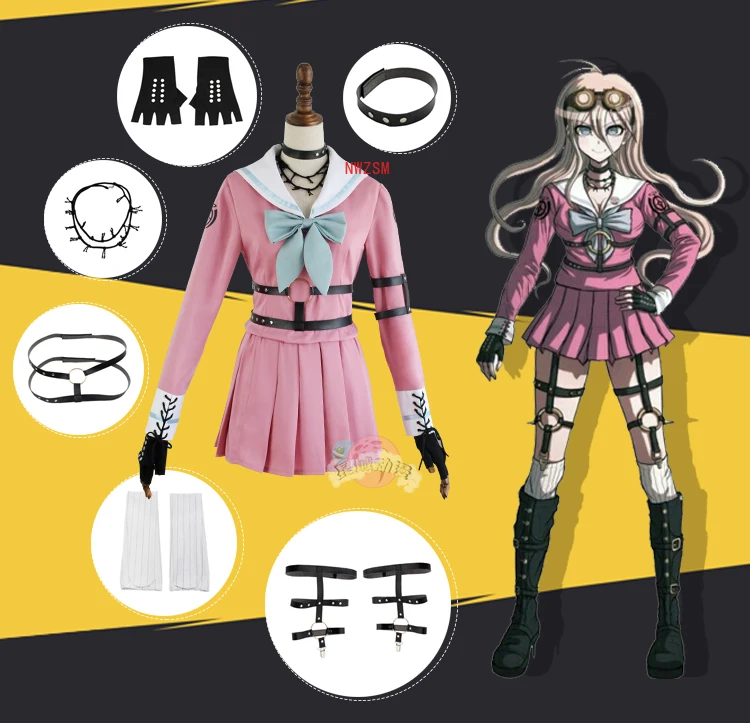 

Iruma Miu Dangan Ronpa Danganronpa V3 Harmony Uniform JK School Top+ Skirt + Necklace + Belt + Gloves Socks Cosplay Costume Wig