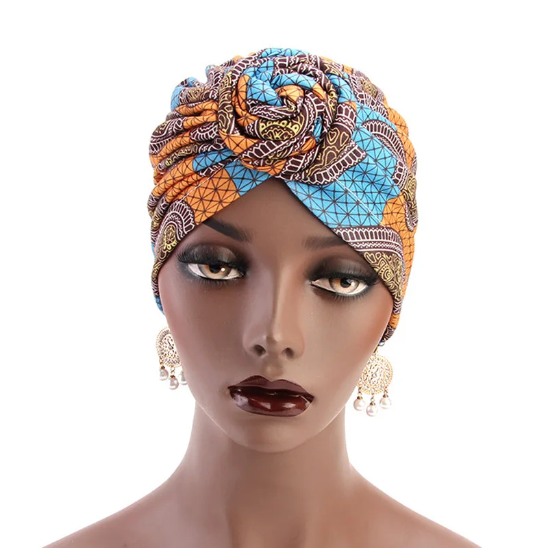 

African print Indian arab wrap turban caps women Knot Headwrap hijab Warm Bandana Hats Chemo Cap hijabs Stretch Muslim Beanie