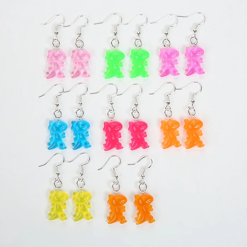 1 пара висячие серьги из смолы мультяшный динозавр плоские Висячие для женщин