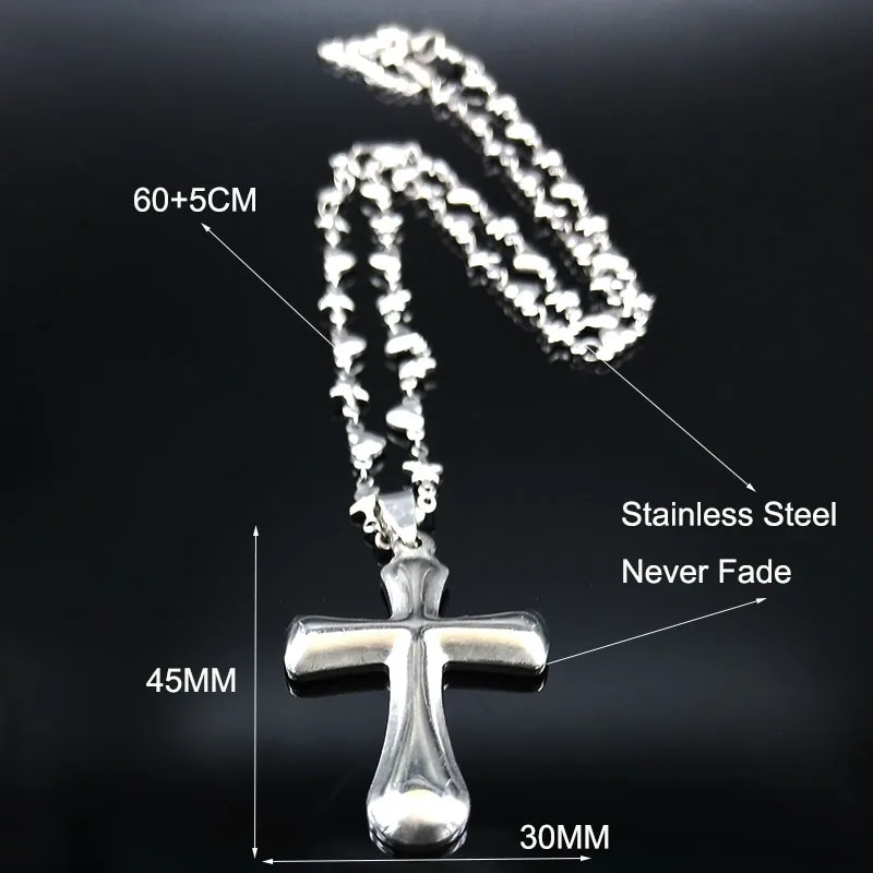 

Fashion Cross Stainless Steel Chain Necklace for Women Silver Color Long Necklace Jewelry collares largos N19052S05