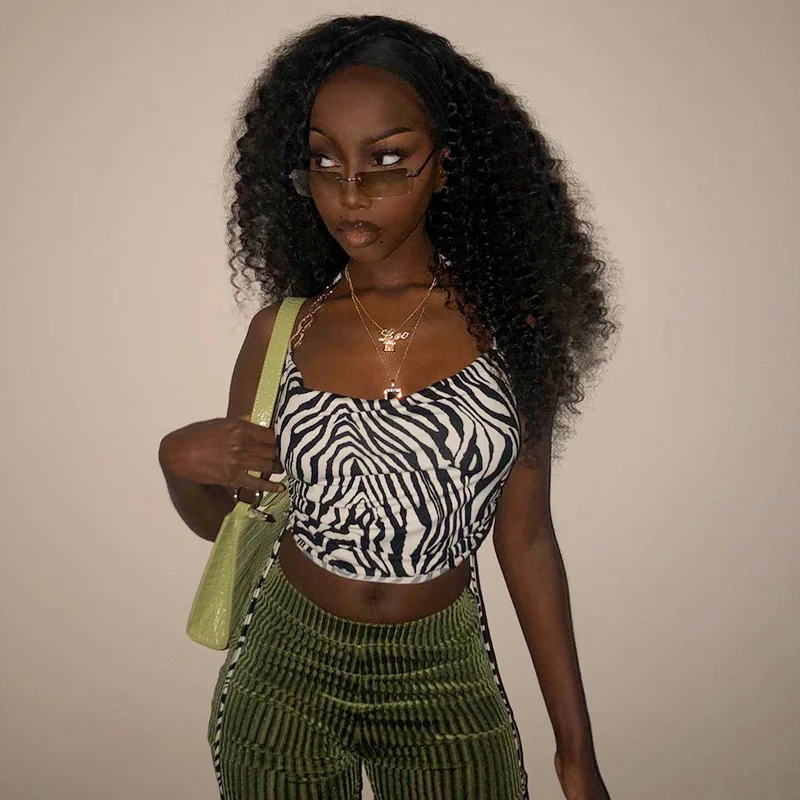 

Ins Style 2021 Spring Women's New Zebra Pattern with Slim Sleeveless Drawstring Halter Back Vest