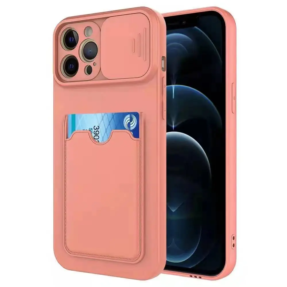 

smartphone webcam New Slide Camera Lens Protector case Silicone card slot holder phone case For iPhone 12