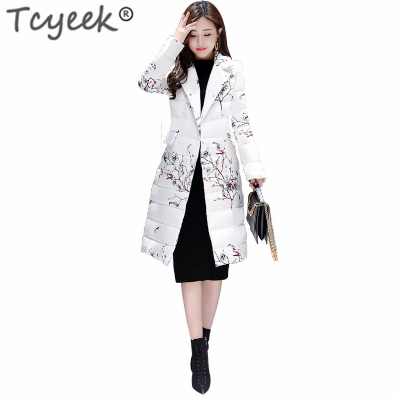 

Tcyeek 2020 Fashion Women's Down Jacket 90% Duck Down Coat Female Ladis Long Floral Parka Thick Warm Doudoune Femme Hiver 81015