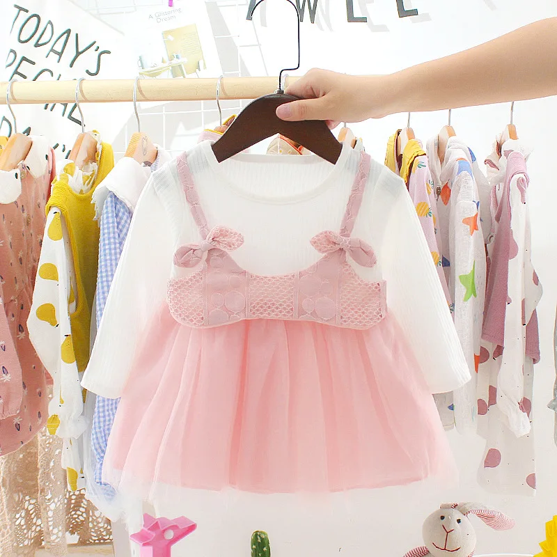 bow pink Осень Детское платье для новорожденных девочек, для девочек, на день рождения 1 год платье-пачка платье принцессы для малышей Детское платье Платья для малышей - Цвет: bow pink