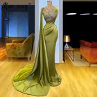 Вечерние платья-русалки армейского зеленого цвета с накидкой, длинные платья для выпускного вечера с бусинами, 2021 благородное официальное платье