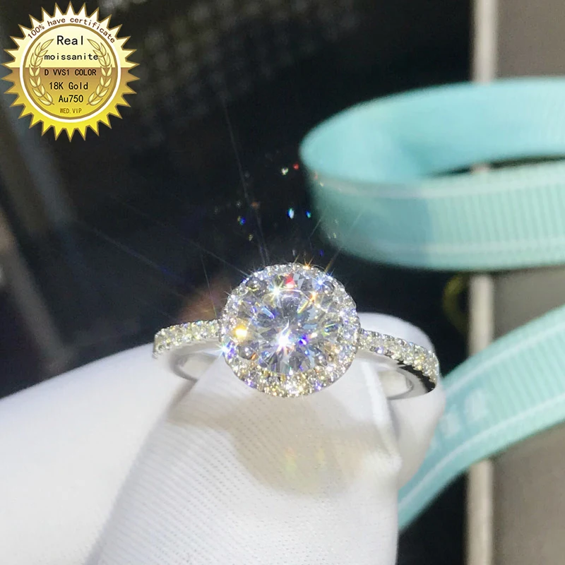 

18K goldr ring 1ct D VVS moissanite ring Engagement&Wedding Jewellery with certificate 016