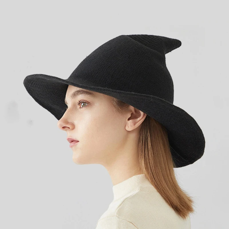 

Halloween Men Women Knitted Wool Solid Color Witch Hat Korean Version Christmas Fisherman'S Hat Pointed Cap Autumn Winter