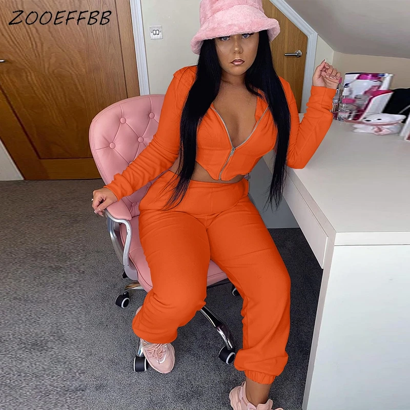

ZOOEFFBB Sexy Two Piece Set Irregular Crop Top Hoodie Pocket Joggers Sweatsuits for Women Vacation Outfits Club Matching Sets