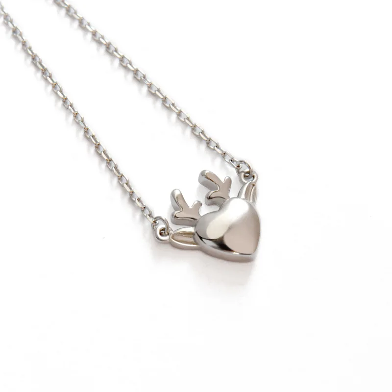 

CSHOU52 Simple S925 Sterling Silver Necklace Student Antler Pendant Clavicle Chain