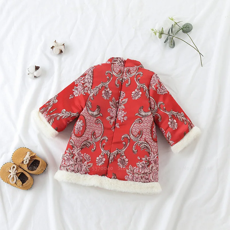 Детское платье Ципао в стиле ретро для девочек зимнее бархатное принцессы с