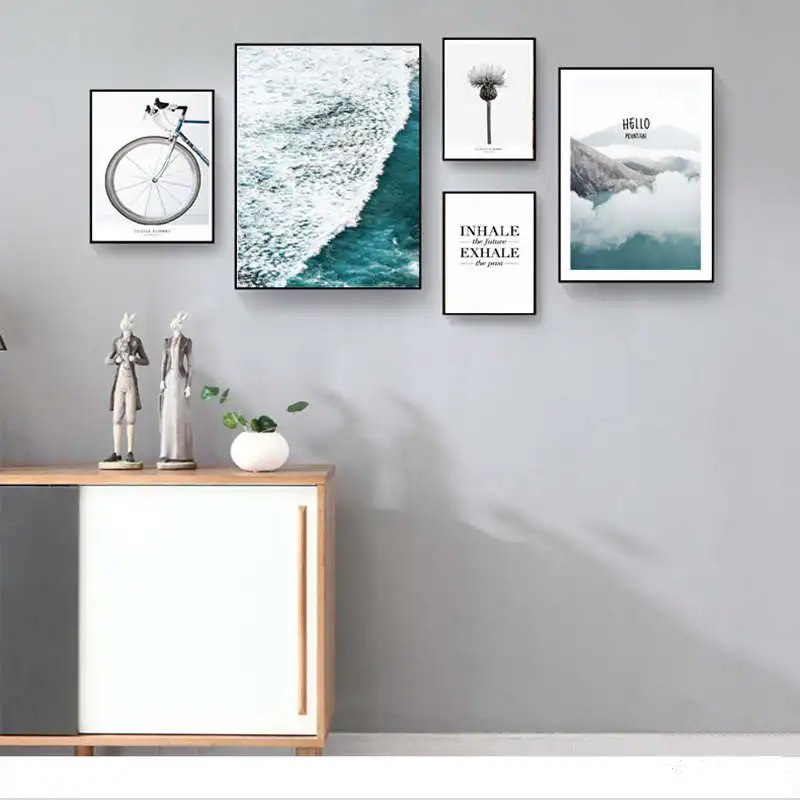 Скандинавская морская волна Одуванчик и велосипед холст настенный