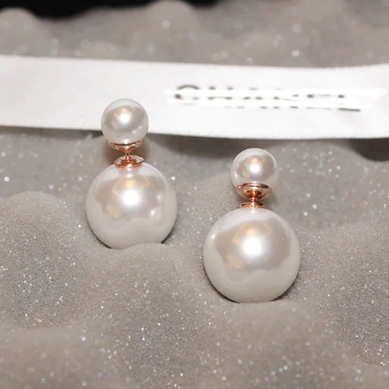 

American Simple Brand Double-sided Earrings Front And Rear Size Pearl Bubble Earrings Korean Earrings Wholesale Women