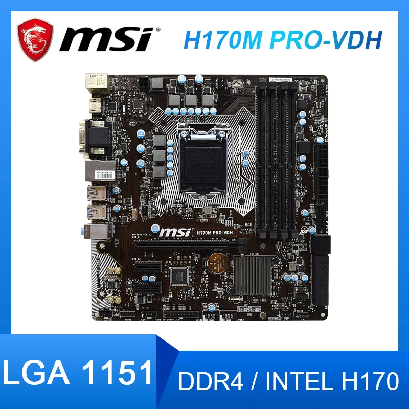 

MSI H170M PRO-VDH LGA 1151 Motherboard DDR4 Motherboard 1151 Intel H170 64GB PCI-E 3.0 USB3.0 Micro ATX For Core i3 i3-7320 cpu