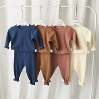 new hot sale children clothes for boys girls ribbed set with full sleeve kids soft autumn winter cloth baby pants toddler 2 pcs