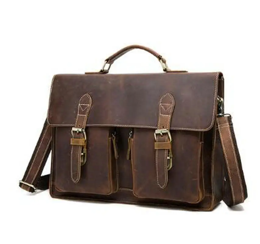 Мужской портфель из натуральной кожи деловой для ноутбука в античном стиле сумка