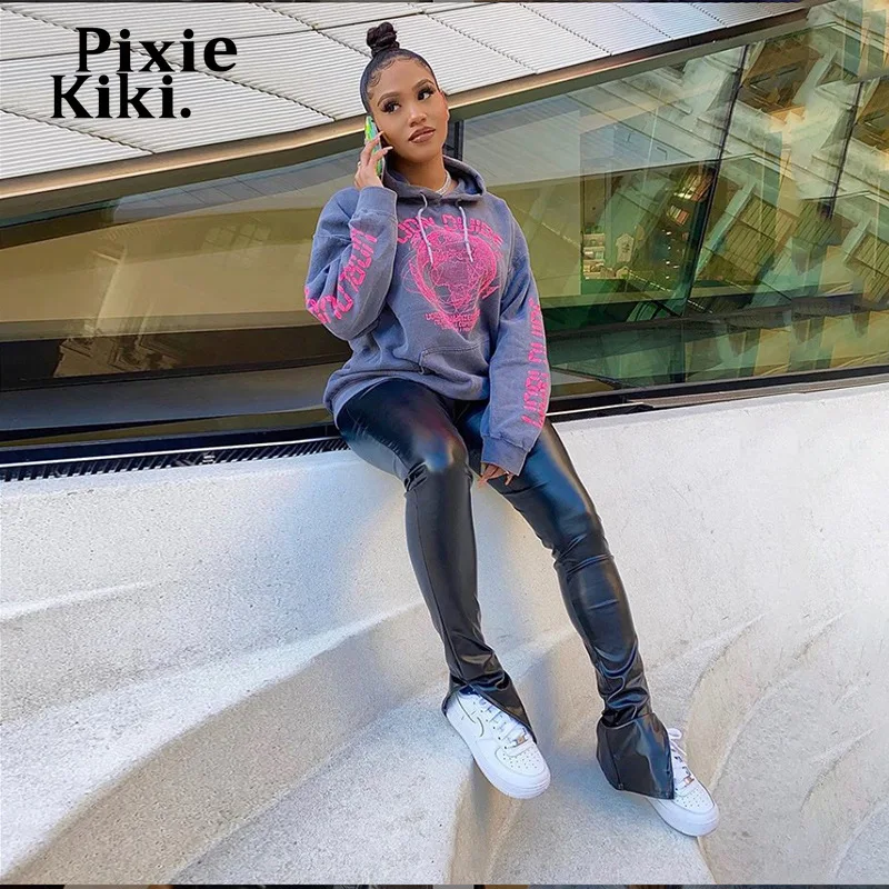 

PixieKiki Sexy High Waist PU Leather Trousers Skinny Split Flare Pants Leggings Fall Winter 2020 Wholesale Clothes P83-CZ21