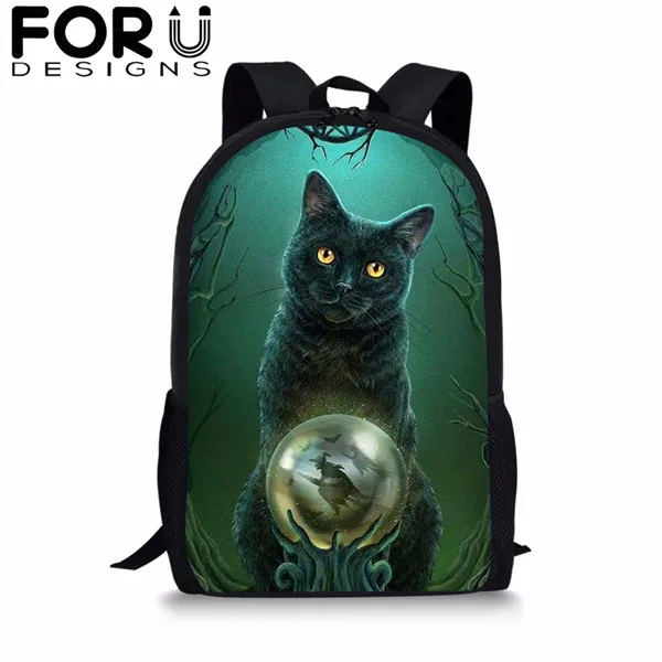 FORUDESIGNS/готический Черная кошка школьные сумки 3 шт./компл. для девочек и мальчиков Повседневное 3D Для женщин рюкзак ортопедический рюкзак детская дорожная сумка для книг - Цвет: CDGX1385C