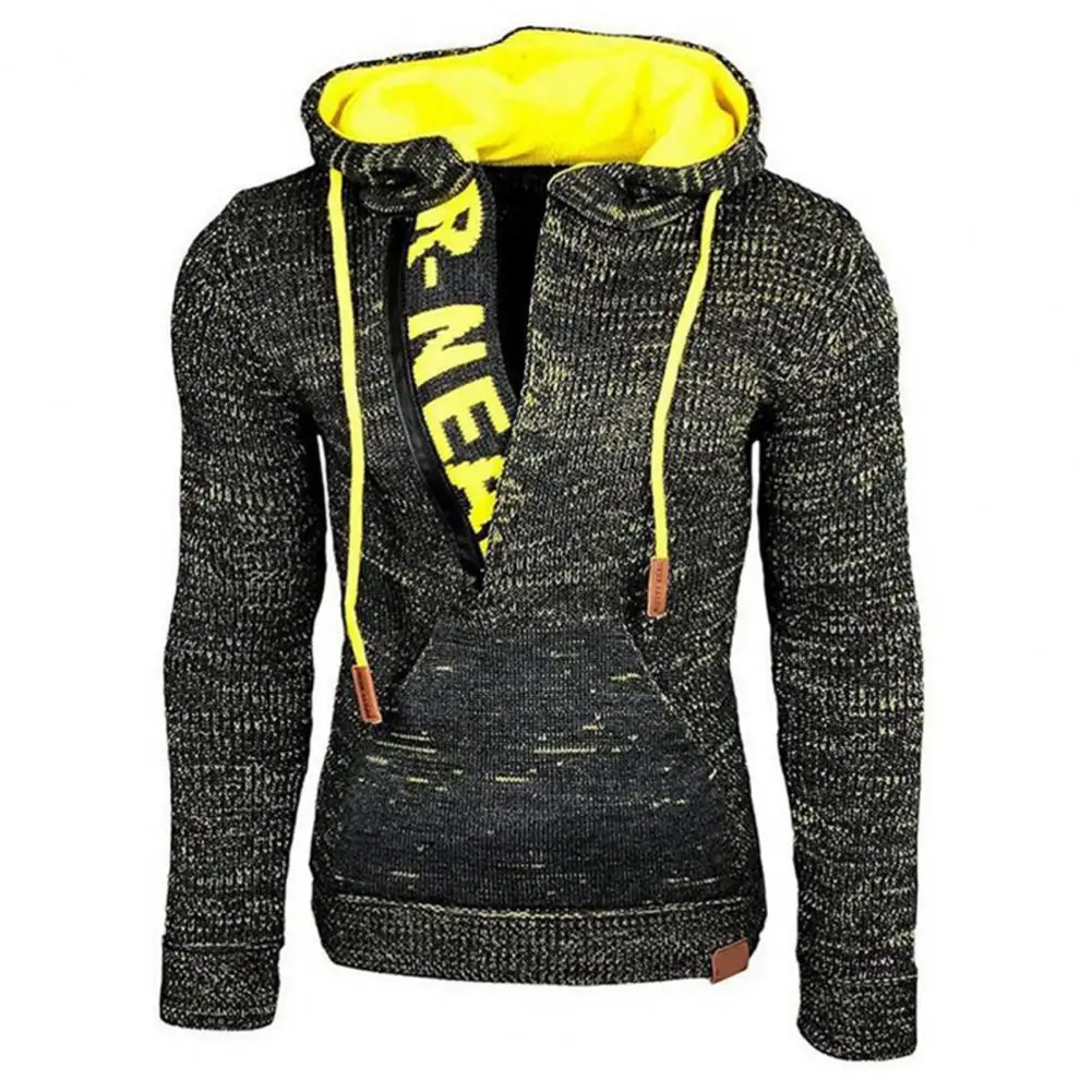 

New Hoodie Pullover Contrast Colors Knitted Warm Drawstring Men Sweater Coat Sweatshirts Coats Autumn/Winter Tops