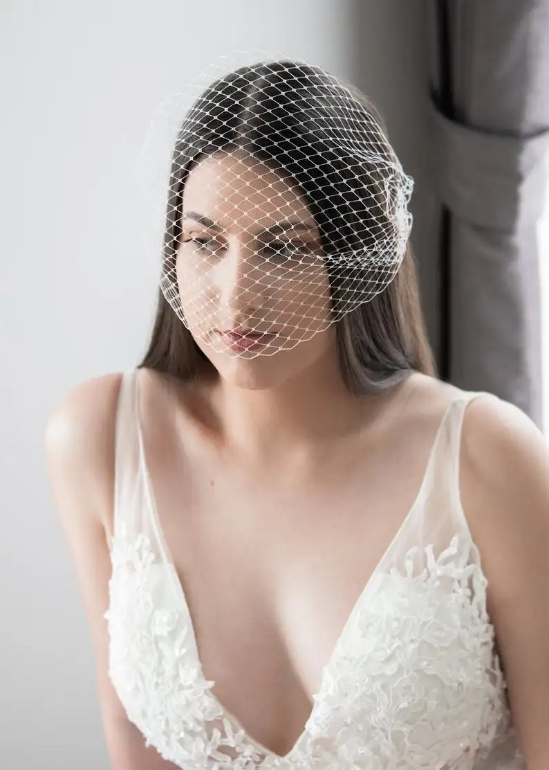 Белая/Слоновая Фата в виде птичьей клетки фата ручной работы из французской