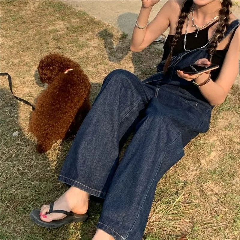 Комбинезон женский джинсовый с карманами свободный элегантный винтажный