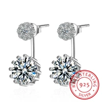 925 sterling silver round stud earrings double sided clear cubic zirconia earring for women wedding engagement fine jewelry