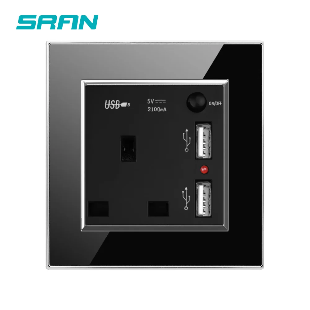 SRAN Великобритания настенная розетка с USB переключателем 13A 250V Золотой Кристалл