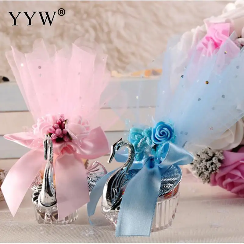 50 шт./лот подарочная коробка в виде лебедя серебряного цвета для конфет Свадебные