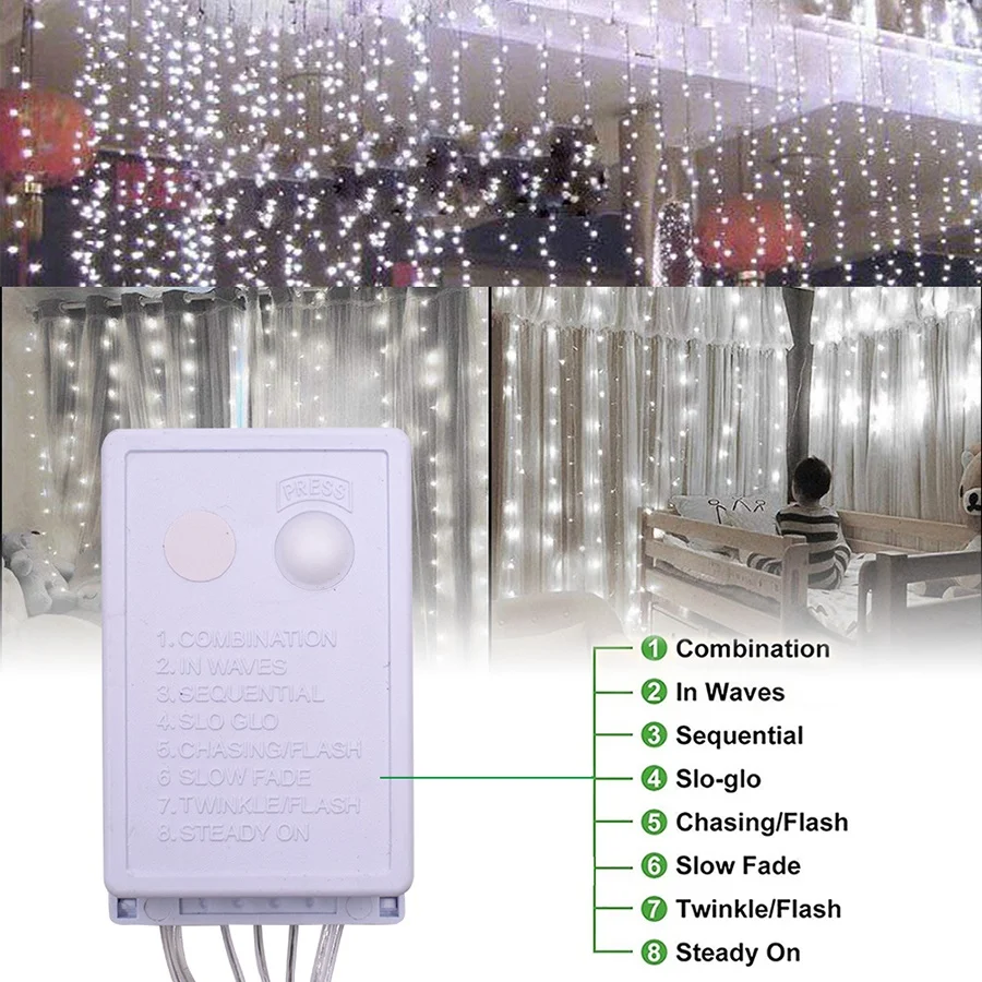 

6M x 3M 600-LED Light Romantic Christmas Wedding Outdoor Decoration Curtain String Light US Standard Cool White ZA000931 WWO66