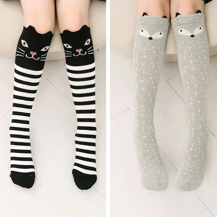 2Pairs Милые детские чулки; хлопковые колготки с изображением кота, медведя, животных для девочек; Милые гольфы для От 3 до 12 лет; танцевальные колготки принцессы - Цвет: 2Pairs