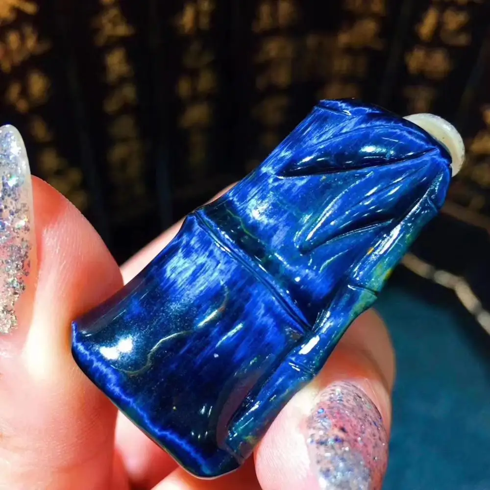 Genuine Natural Pietersite Pendant 37x19x10mm Bamboo For Chatoyant Blue Crystal Healing Gemstone Women AAAAA | Украшения и