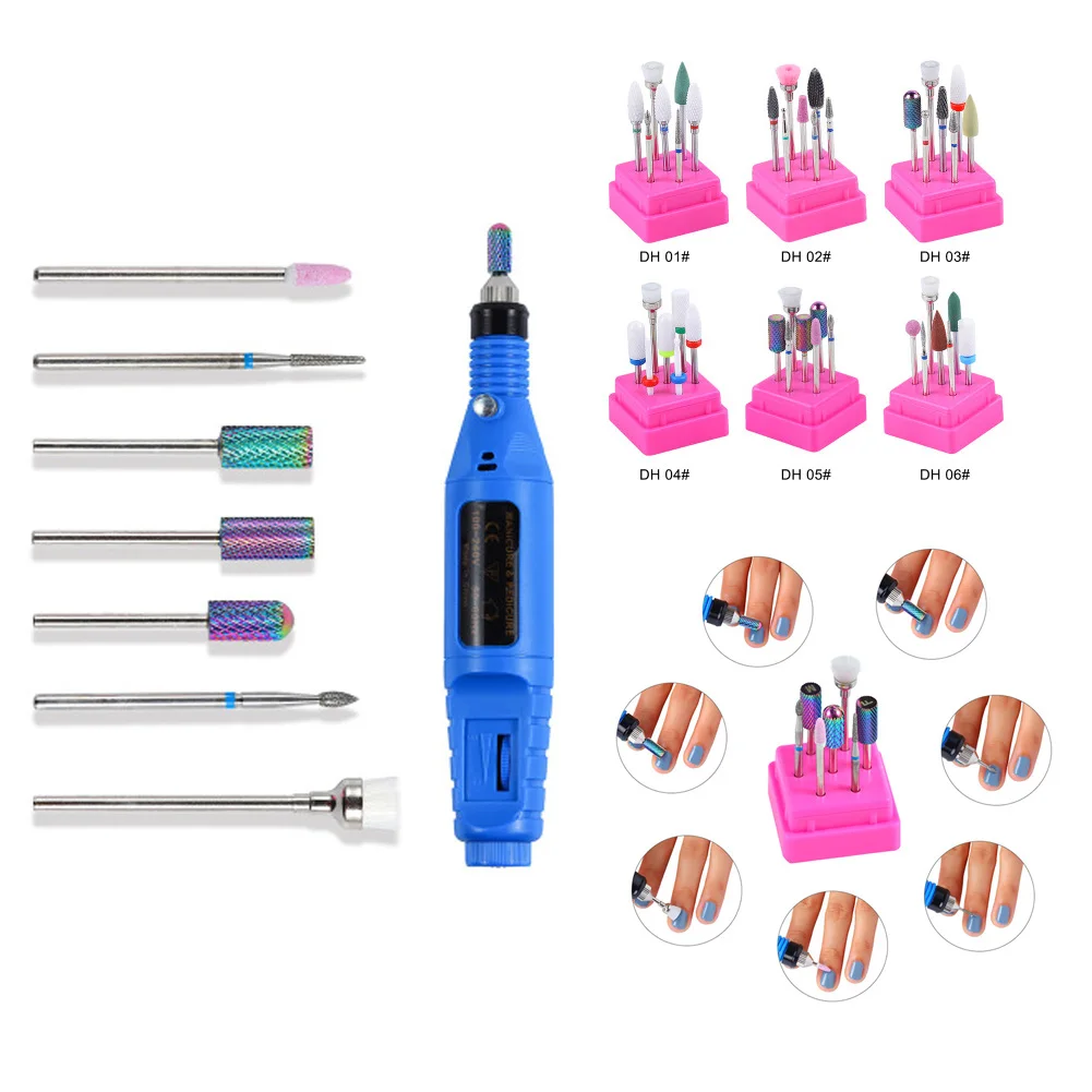 7 шт./компл. алмаз Фрезер для ногтей сверлильный станок Комплект биты