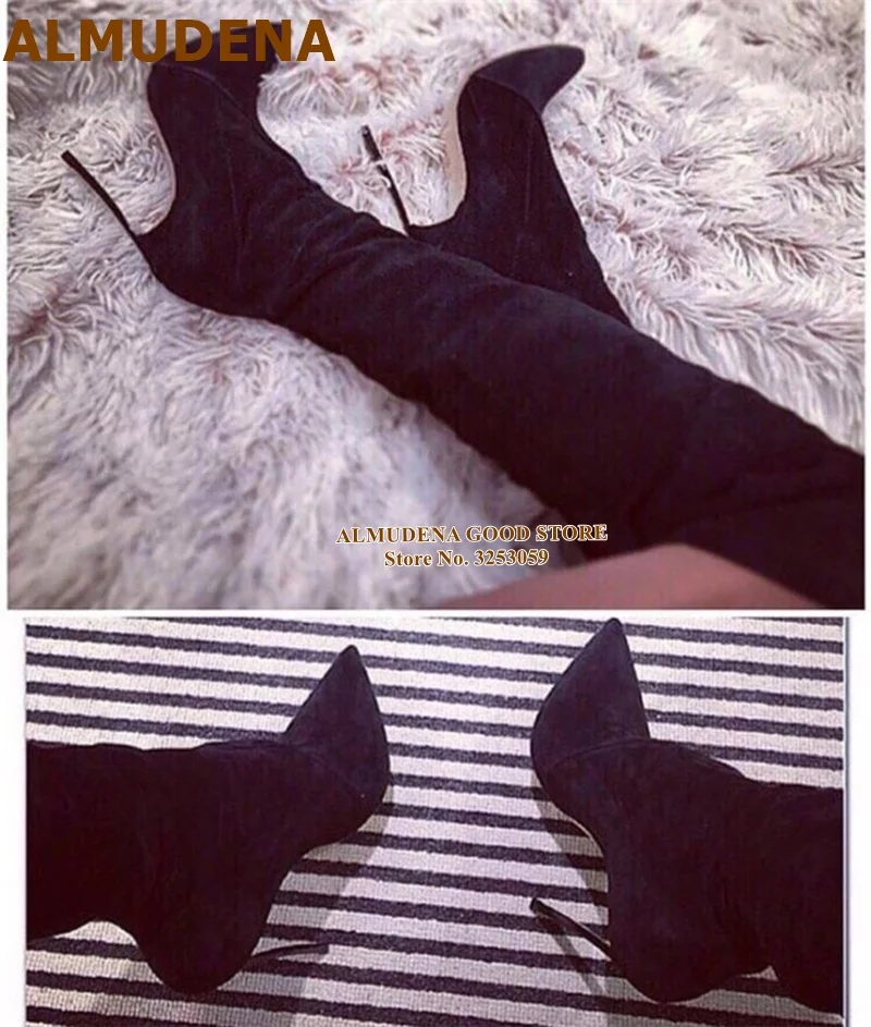 Роскошные Металлические высокие сапоги до бедра на тонком высоком каблуке с